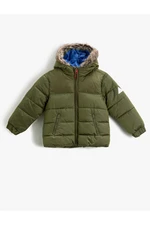 Koton Puffer Coat Hooded Faux Für Detailed