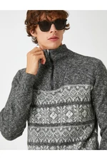 Koton Jacquard Sweater High Neck Zipper Detail