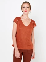 Brown linen blouse with buttons on back CAMAIEU - Ladies