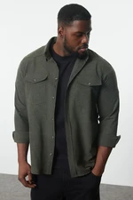 Trendyol Khaki Regular Fit Pocket Flannel Winter Lumberjack Plus Size Jacket Shirt