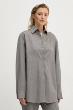 Košile Remain Herringbone Overshirt dámská, šedá barva, relaxed, s klasickým límcem, 5018743038