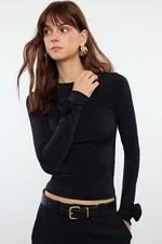 Trendyol Black Rose Detailed Fitted Long Sleeve Stretchy Knitted Blouse