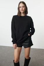 Trendyol Black Thick Fleece Inside Relaxed/Comfortable Cut Sleeve Detailed Knitted Sweatshirt