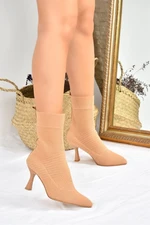 Fox Shoes Women's Camel Knitwear Thin Heeled Boots