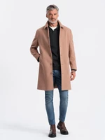 Ombre Single-breasted men's long coat with collar and bolster - brown