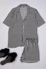 Trendyol Black Striped Viscose Top Wide Pattern Woven Pajama Set