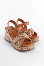 Capone Outfitters Straw Sole Genuine Leather Cross Strap Comfort Women's Sandals