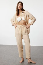 Trendyol Beige Woven Linen Look Shirt and Trousers Set