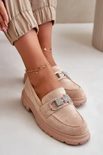 Women's eco-suede moccasins with beige Wister decoration