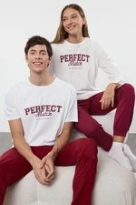 Trendyol Men's Ecru - Claret Red Regular Fit Knitted Couple Pajama Set