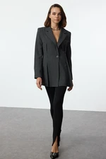 Trendyol Grey Striped Premium Polyviscose Blazer Jacket