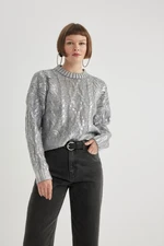 DEFACTO Relax Fit Crew Neck Shiny Metallic Color Sweater