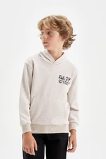 DEFACTO Boy Beige Printed Hooded School Sweatshirt