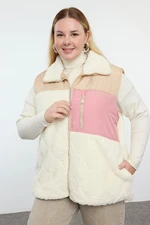 Trendyol Curve Ecru Regular Fit Color Block Quilted Plush Vest