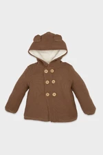 DEFACTO Baby Boy Brown Polar Fleece Thick Double Button Closure Hooded Knitwear Cardigan