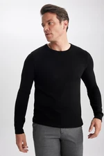 DEFACTO Black Slim Fit Slim Cut Crew Neck Basic Plain Knitwear Sweater