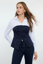 Trendyol Navy Blue Striped Strapless Vest Detailed Woven Shirt