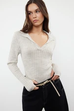 Trendyol Stone Sleeve Detailed Polo Neck Knitwear Sweater