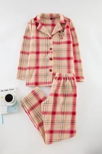 Trendyol Red Embroidered Plaid Fleece Winter Knitted Pajama Set