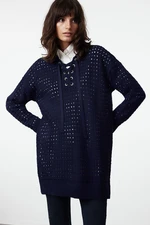 Trendyol Navy Blue Eyelet Accessory Openwork/Hole Knitwear Sweater