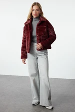 Trendyol Claret Red Oversize Quilted Detail Plush Coat