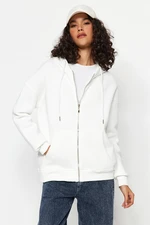 Trendyol Ecru Regular/Normal fit Zippered Hoodie with Fleece Inside Knitted Sweatshirt