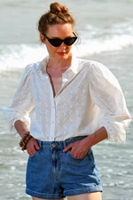 Trend Alaçatı Stili Women's White Guipure Wicker Premium Shirt