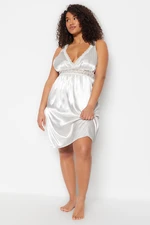 Trendyol Curve Weaving Lace Nightgown in Ecru Satin