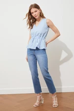 Trendyol Blue V-Neck Tie Woven Blouse