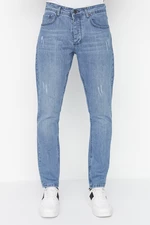 Trendyol světle modré pružné látkové slim fit džíny s roztrhaným vzhledem