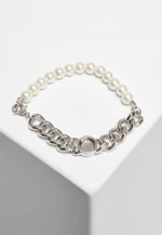 Pearl bracelet with flat chain - silver colors