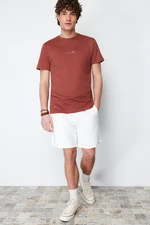 Trendyol Brown Regular/Normal Cut Text Printed 100% Cotton Label Appliqué T-shirt