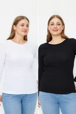 Trendyol Curve Black-White Crew Neck Knitted Blouse