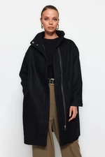 Trendyol Black oversize široký strih dlhý prešívaný kabát