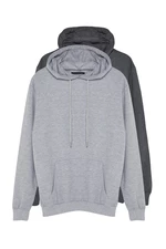 Trendyol Gray 2 Pack Regular/Normal Fit Basic Hooded Sweatshirt