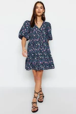 Trendyol Navy Blue Wide Cut Mini Woven Floral Pattern Woven Dress