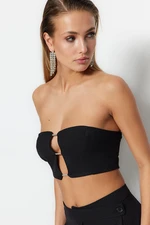 Trendyol Black Crop Lined Woven Shiny Stone Window/Cut Out Detailed Bustier