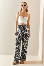 XHAN Black Floral Pattern Loose Pants