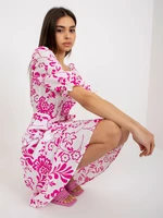 White and fuchsia flowing dress with print