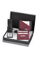 Polo Air Men's Belt Wallet Card Holder Claret Red Combination Set