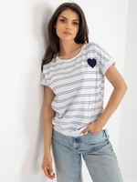 Cotton striped blouse in white and dark blue