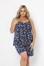 Marina women's pyjamas with narrow straps, shorts - navy blue print