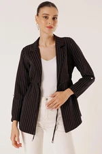 By Saygı Longitudinal Pinstripe Drawstring Waist Coated Sleeves Jacket