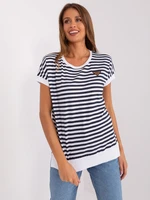 Navy blue and white striped casual blouse