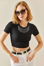 XHAN Black Stone Camisole Crop Blouse