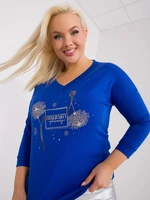 Women's cobalt blouse plus size with appliqués