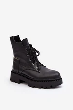 Women's Leather Trapper Shoes with Zipper Zazoo Black