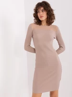 Dark beige women's basic ribbed dress