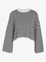 White and Black Women's Striped Crop Top Sweater Noisy May Lony