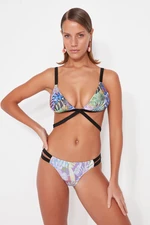 Trendyol Purple Leaf Patterned Bikini Top